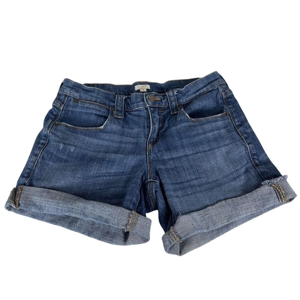 J. Crew Denim Shorts Womens 26 Cuffed Raw Hem Stretch 34619 Dark Blue